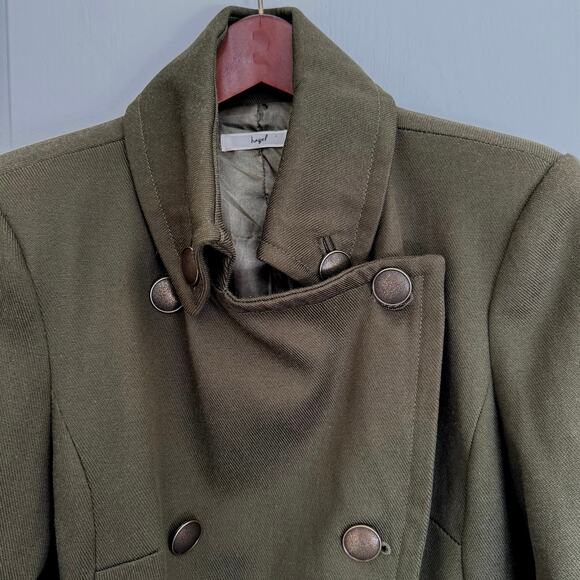 Hazel Army Olive Green Coat Buttons Pockets Double Breasted Women’s M Lined - Picture 3 of 14